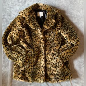a new day Leopard-Print Faux Fur Jacket in Tan and Black